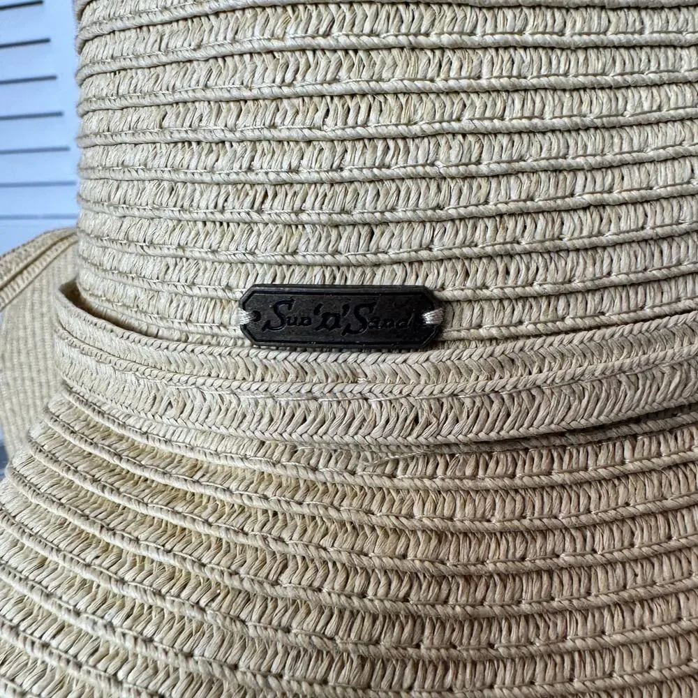 Sun and Sand Large Floppy Straw Beach Hat Summer Vacation Beach Pool Cruise Tan